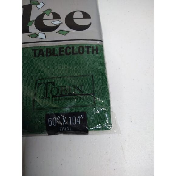 Tobin Jubilee Christmas Green Striped Tablecloth Fabric Oval 60 X 104 NOP - Picture 3 of 8